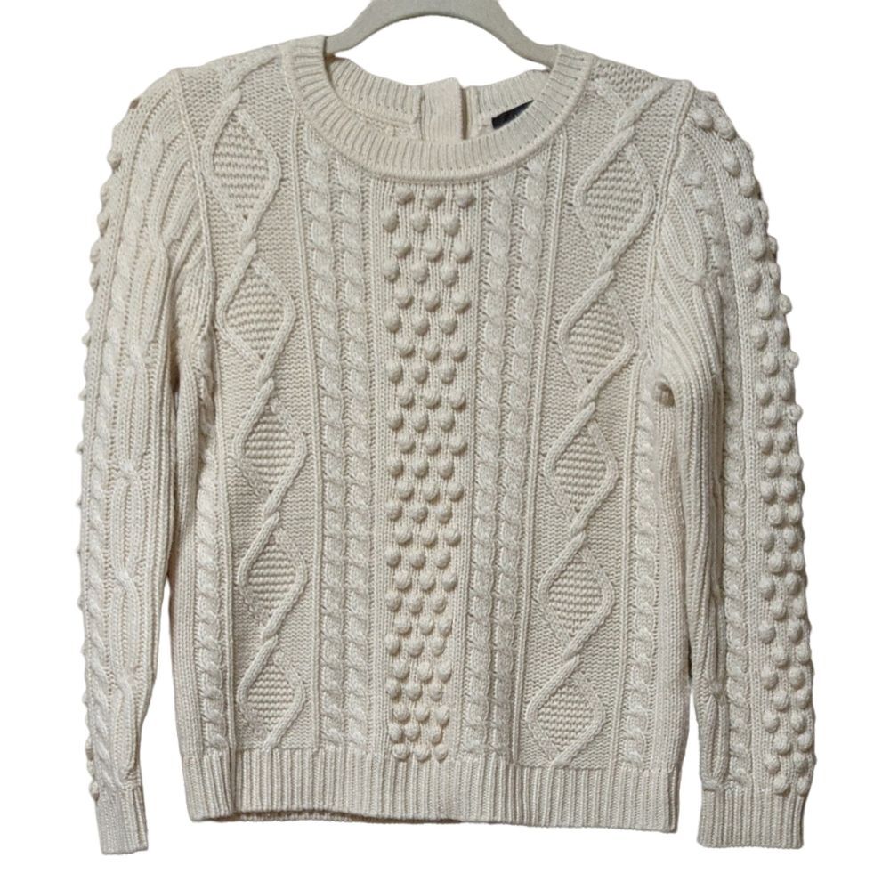 J. Crew button back cable knit crew neck sweater size XS